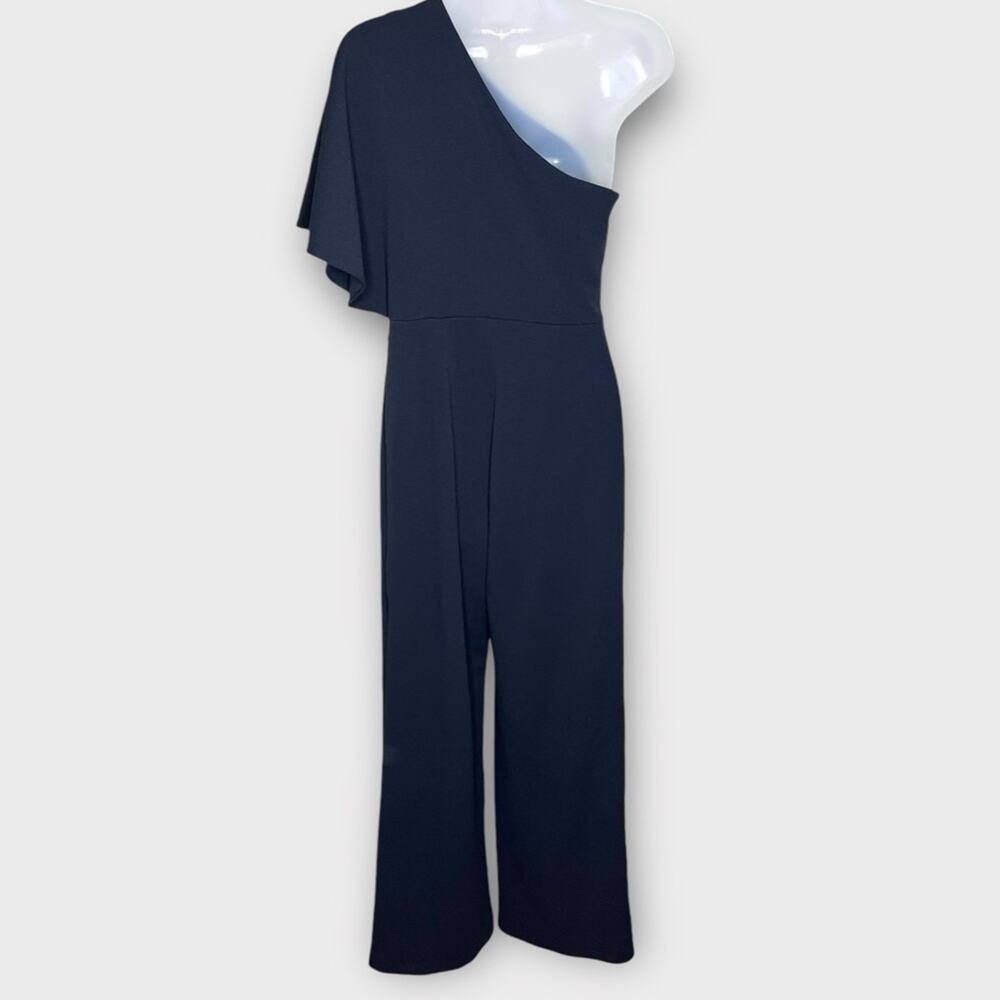 ADRIANNA PAPELL Black One-Shoulder Wide Leg Jumpsuit Size 2 Formal Cocktail - Picture 3 of 8